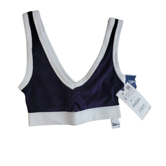 Zara Blue French Terry Crop Top White Trim - Picture 2 of 14